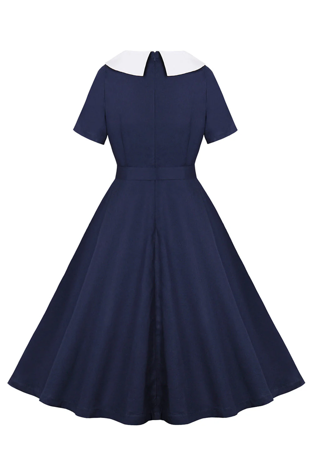 Granatowa sukienka z okrągłym dekoltem A line w stylu vintage z lat 1950. - Image 2