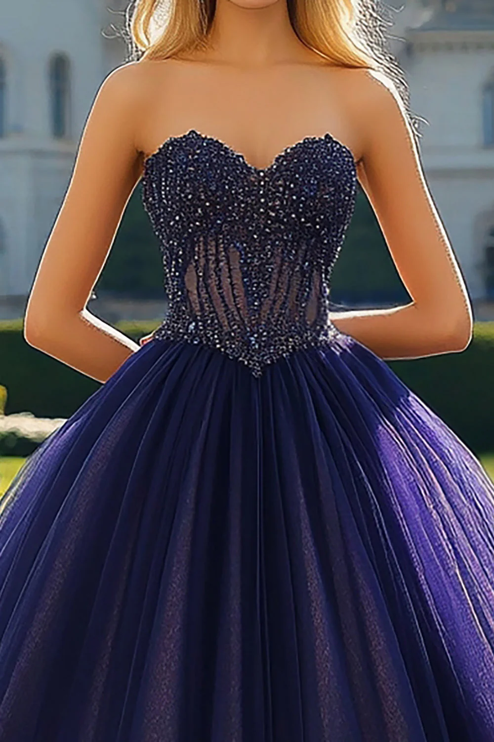 Granatowa suknia balowa bez ramiączek Sweetheart Tiulowa sukienka Quinceanera - Image 2