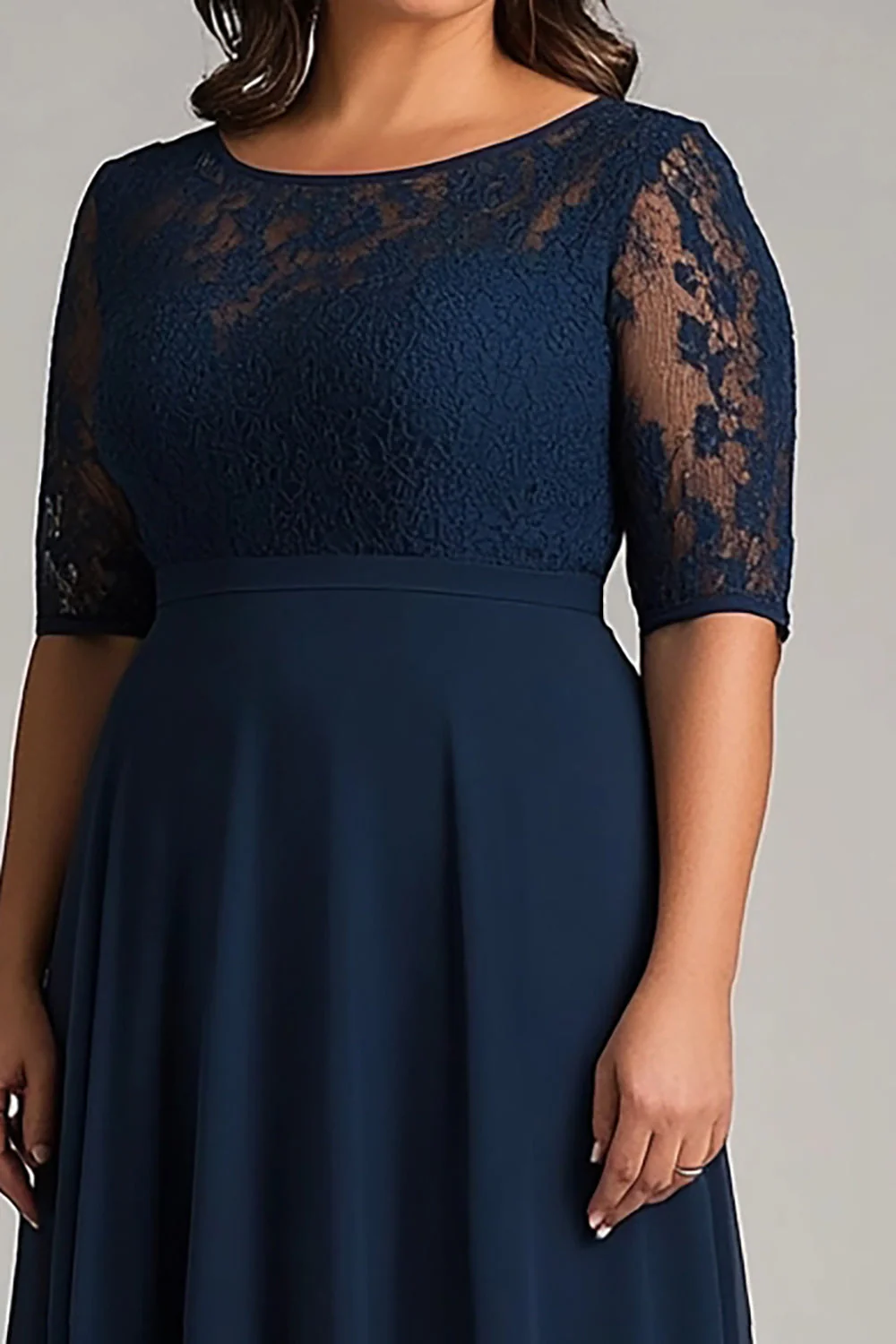 Plus Size Granatowa Kształcie Litery A Szyfon Długa Sukienka Na Wesele - Image 2