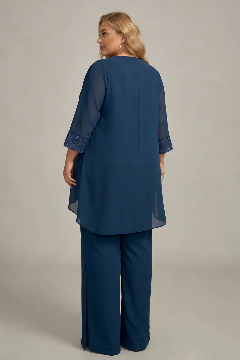 Granatowe 3-częściowe garnitury z długim rękawem plus size – garnitury matki panny młodej - Image 2