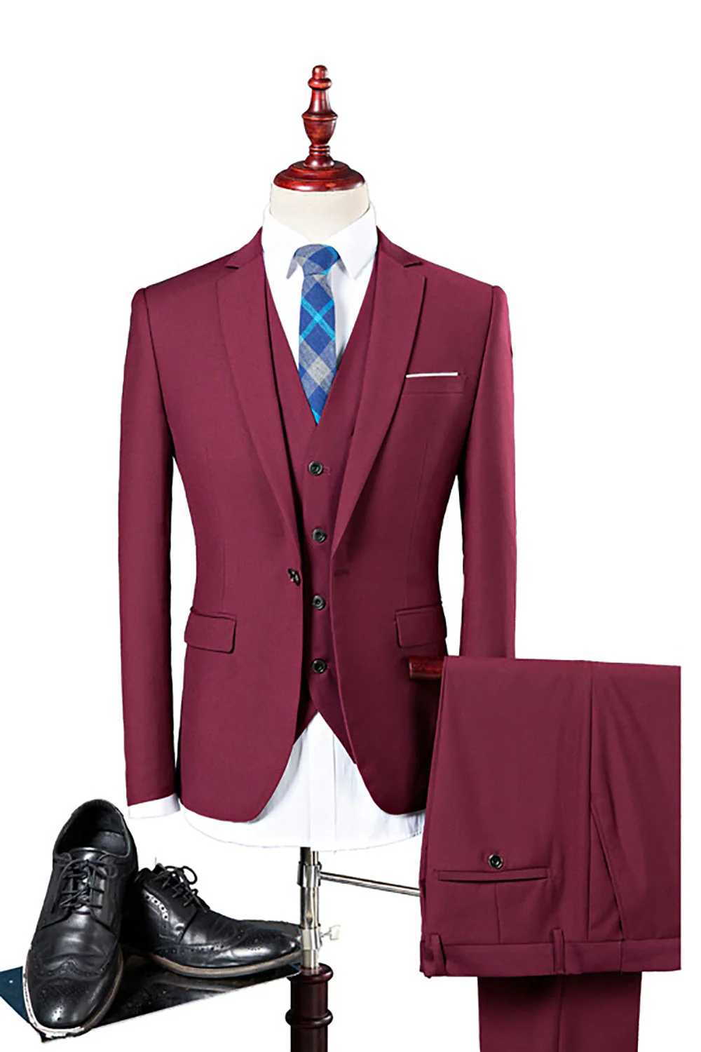 Granatowe 3 sztuki Slim Fit Casual Smokingowe garnitury - Image 4