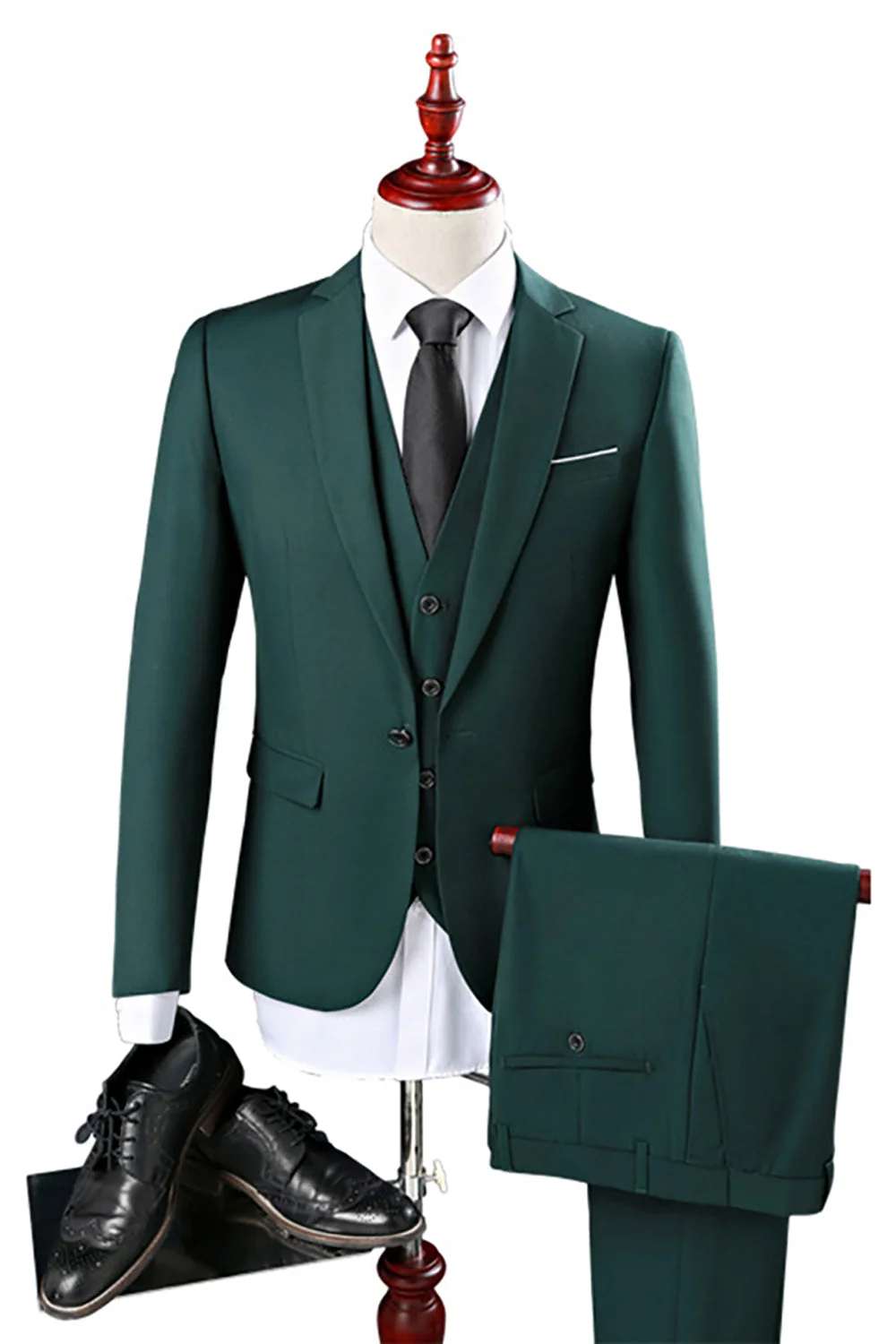 Granatowe 3 sztuki Slim Fit Casual Smokingowe garnitury - Image 5