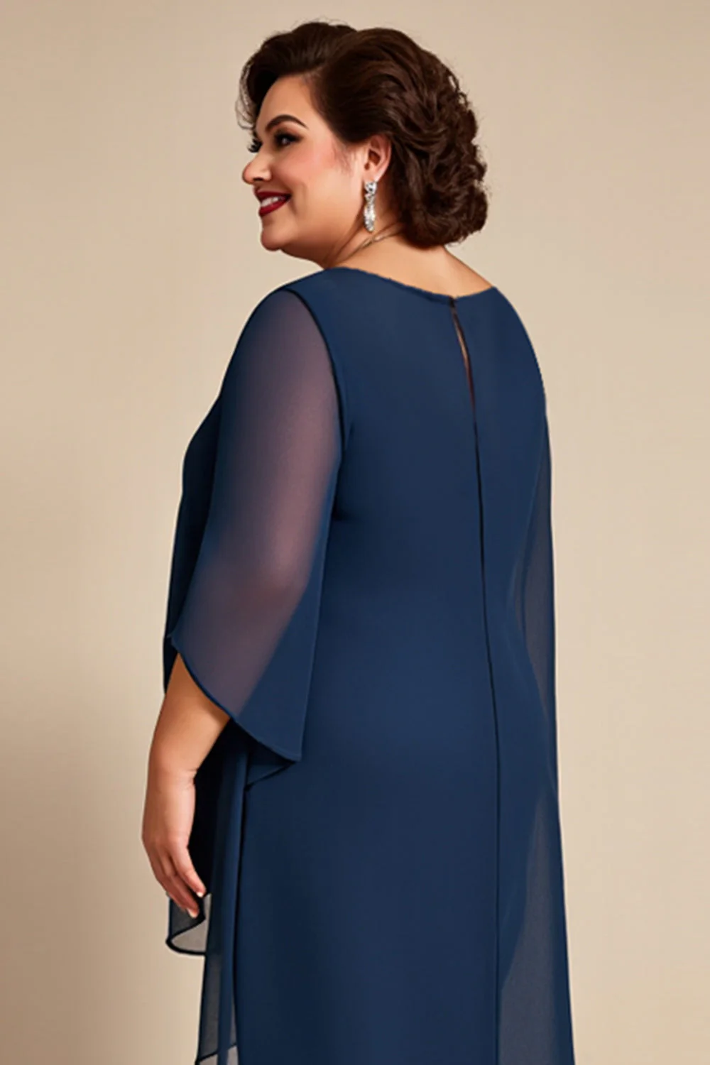 Granatowe szyfonowe spodnie z okrągłym dekoltem plus size dla matki panny młodej - Image 3