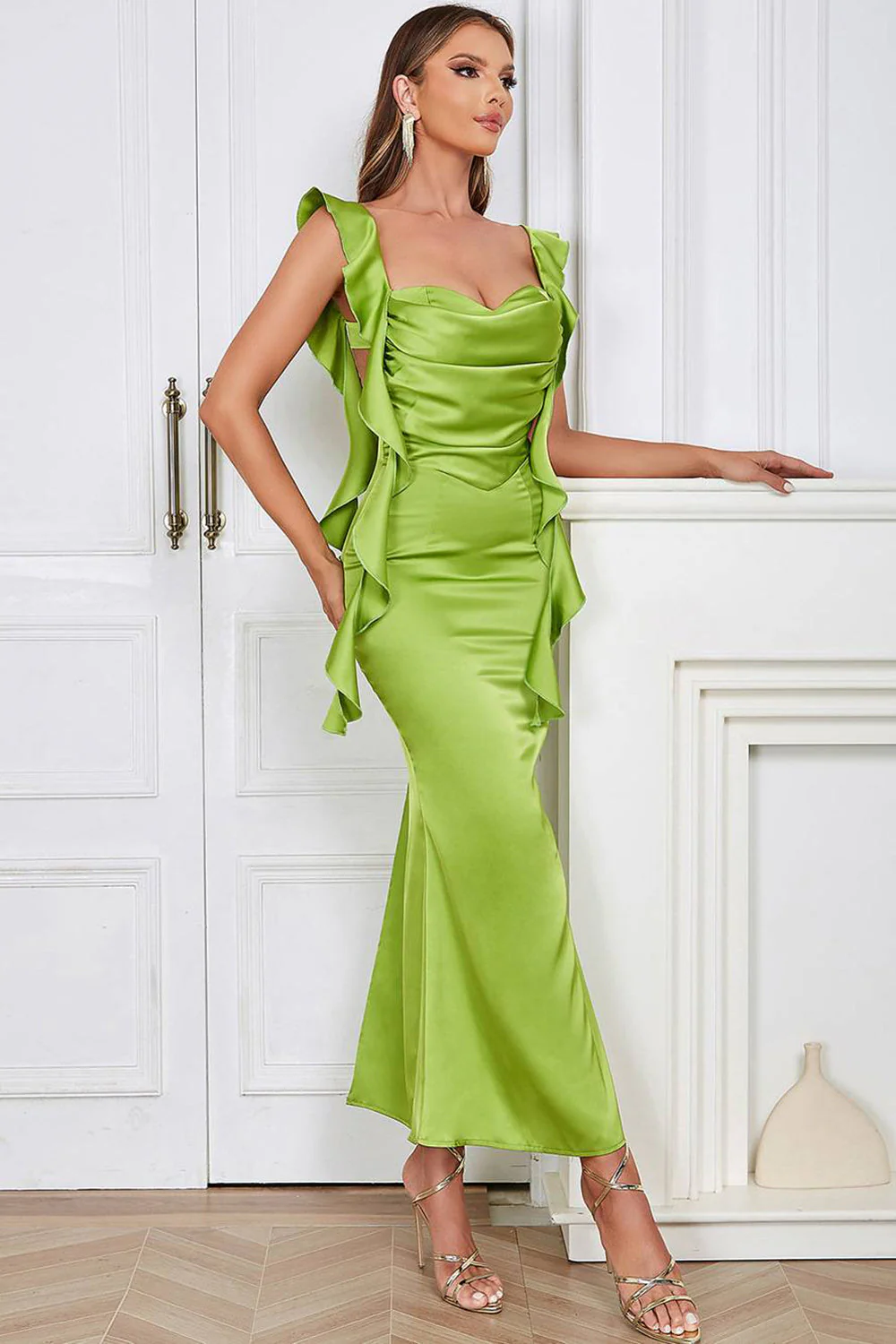 Green Sweetheart Neck Bodycon Long Open Back Party Dress - Image 3