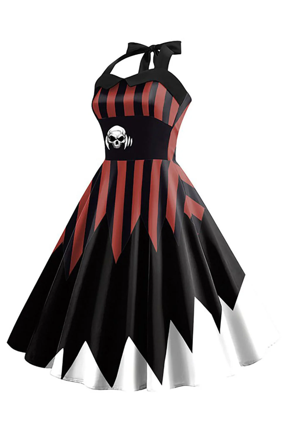 Czarna Brązowa Sukienka Vintage Z Nadrukiem Czaszki Na Halloween - Image 3