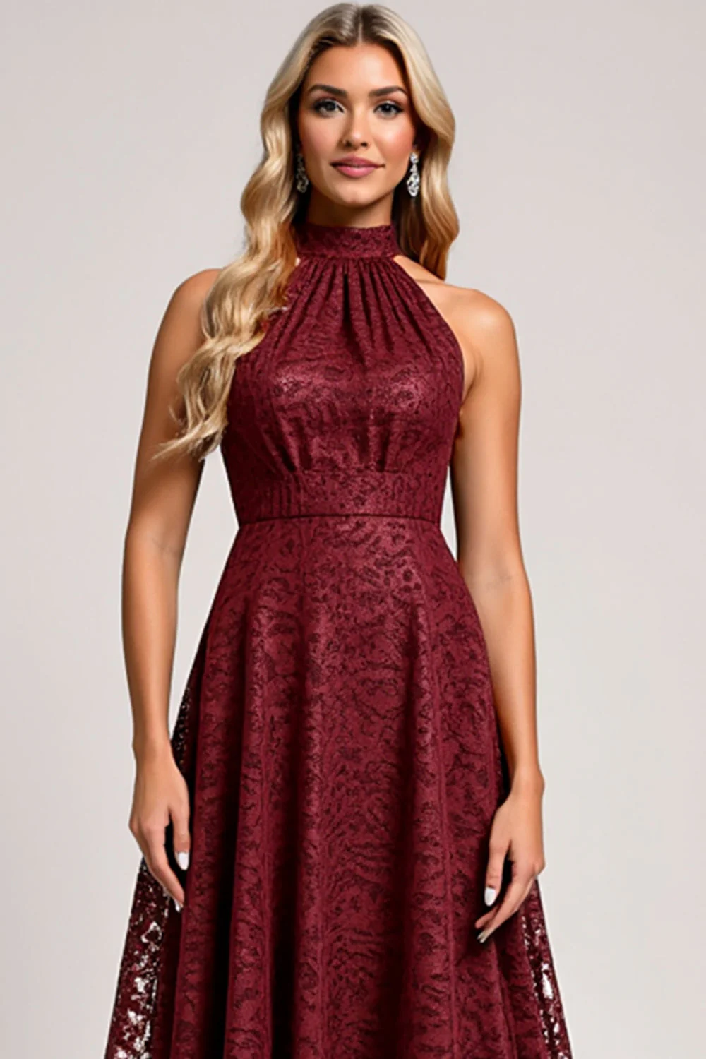 Halter Cabernet Koronkowa sukienka dla druhen z linii - Image 4