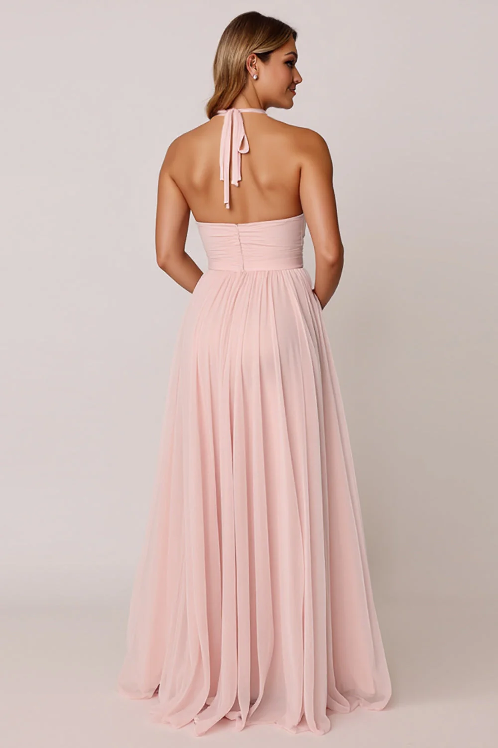 Halter Candy Pink A Line Sukienka dla druhny bez rękawów - Image 2