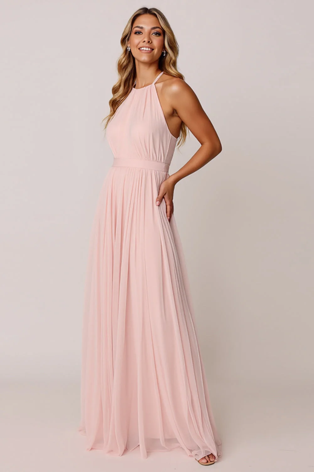 Halter Candy Pink A Line Sukienka dla druhny bez rękawów - Image 3