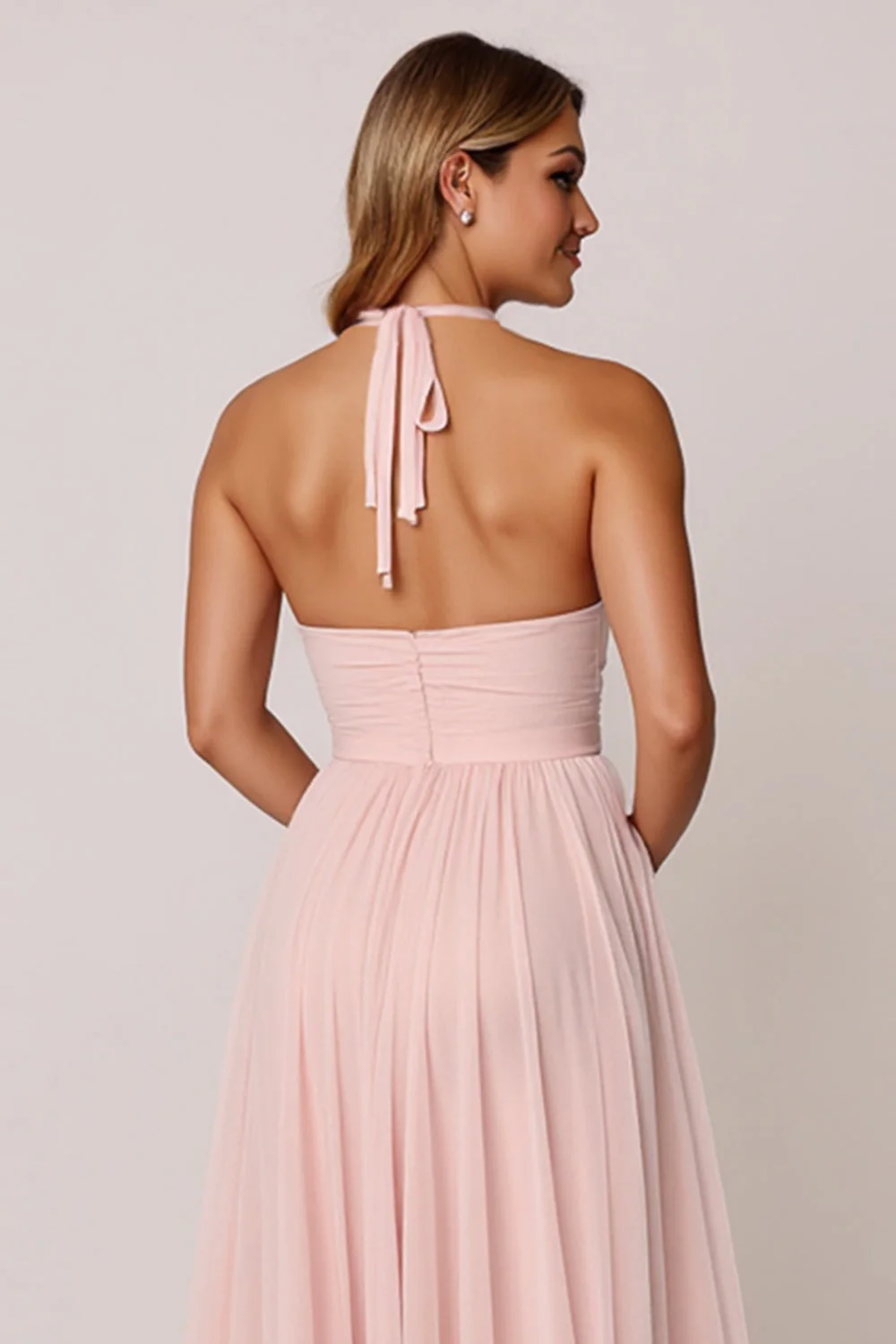 Halter Candy Pink A Line Sukienka dla druhny bez rękawów - Image 5
