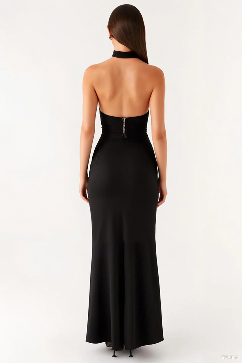 Halter Mermaid Bodycon Długa Sukienka Z Krawatem - Image 2