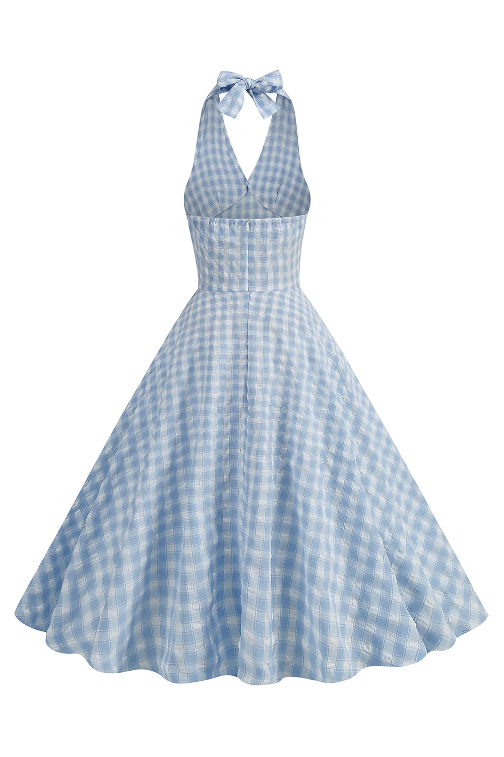 Halter Niebieska Sukienka W Kratę 1950 Z Kokardą - Image 2