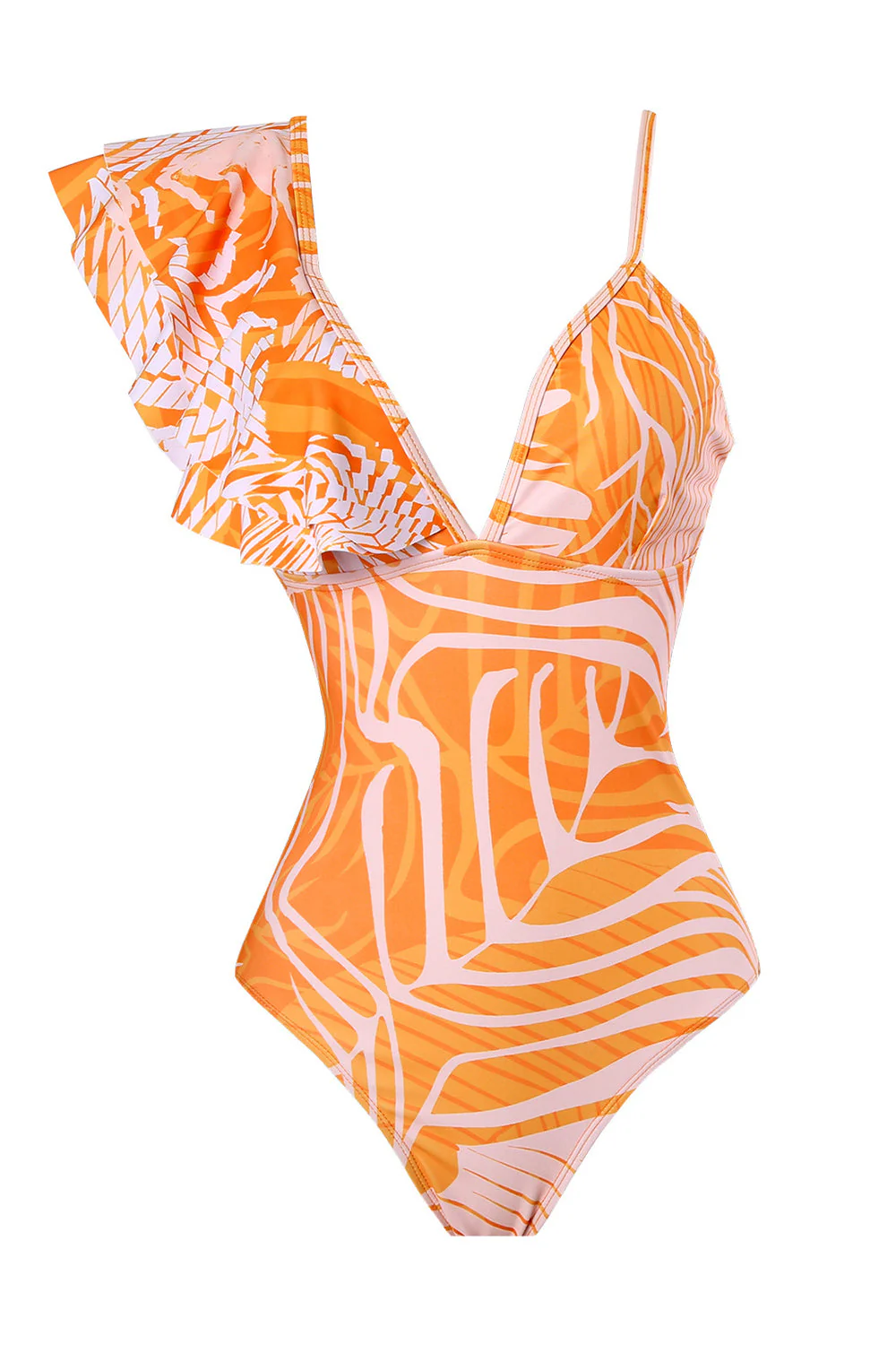 Halter One Piece Pomarańczowe Drukowane Stroje Kąpielowe - Image 2