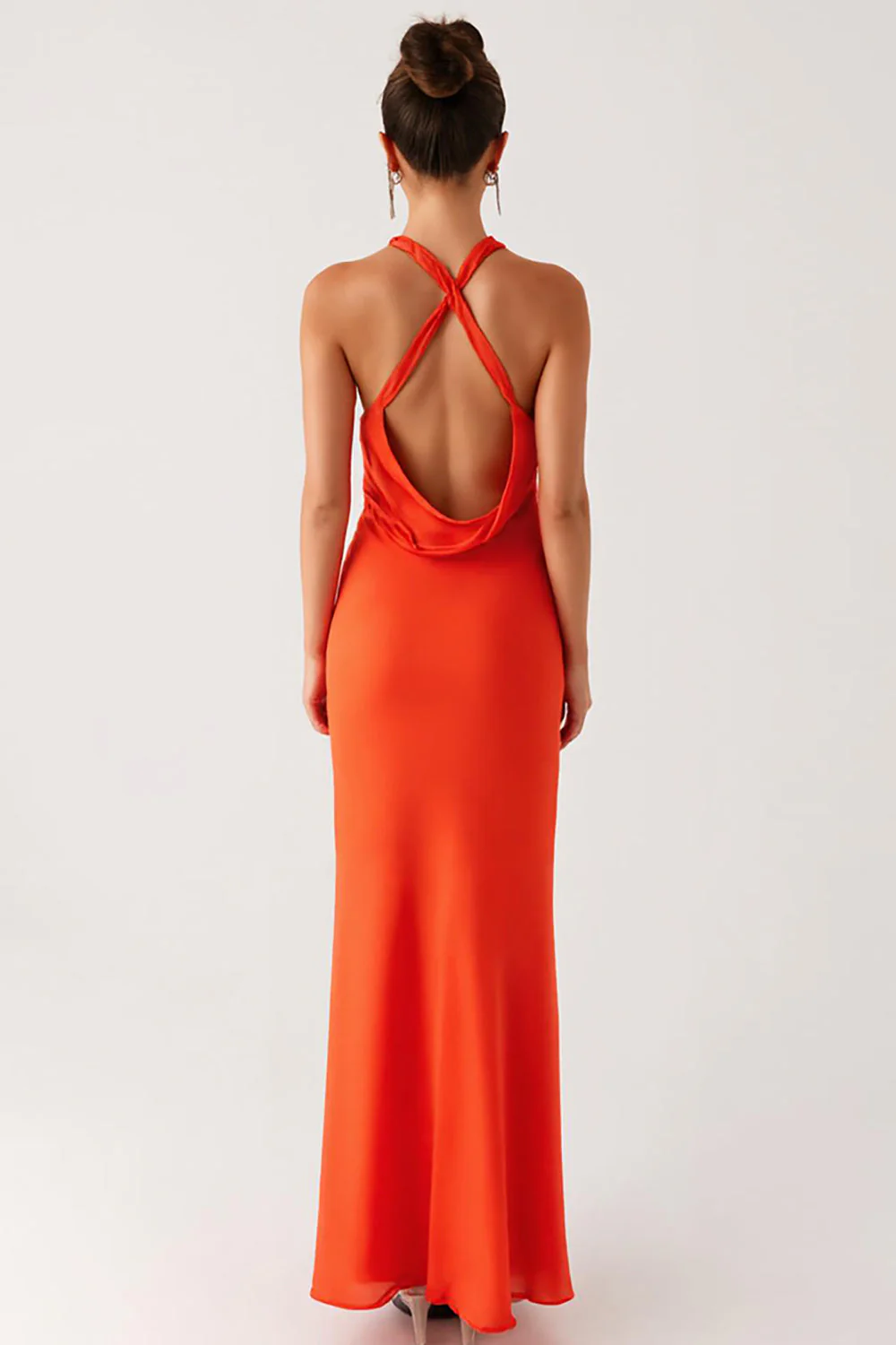 Halter Pomarańczowa sukienka formalna bez pleców - Image 2