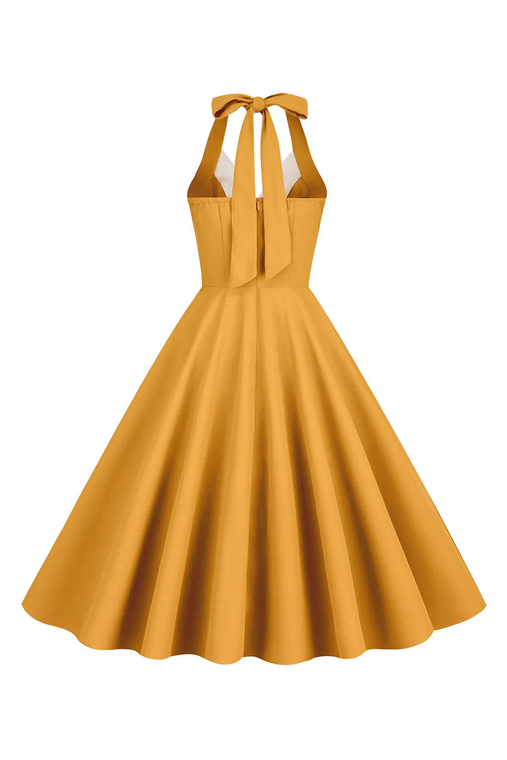 Halter Żółta Plisowana Sukienka W Stylu Vintage - Image 2