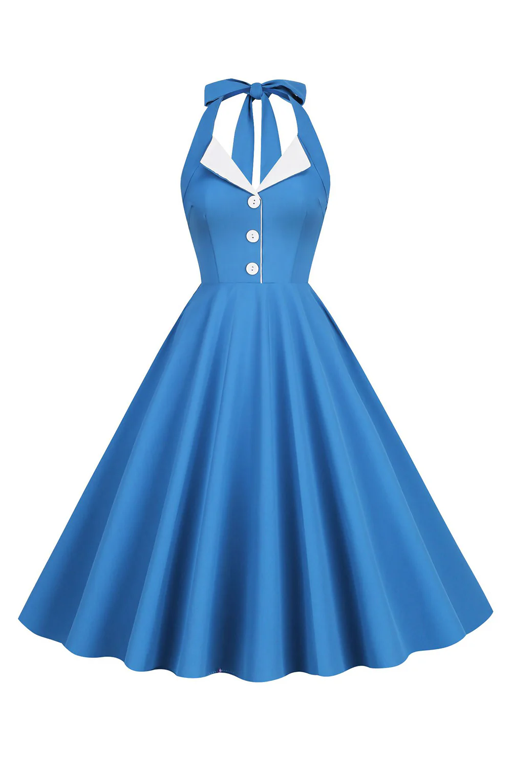 Halter Żółta Plisowana Sukienka W Stylu Vintage - Image 6