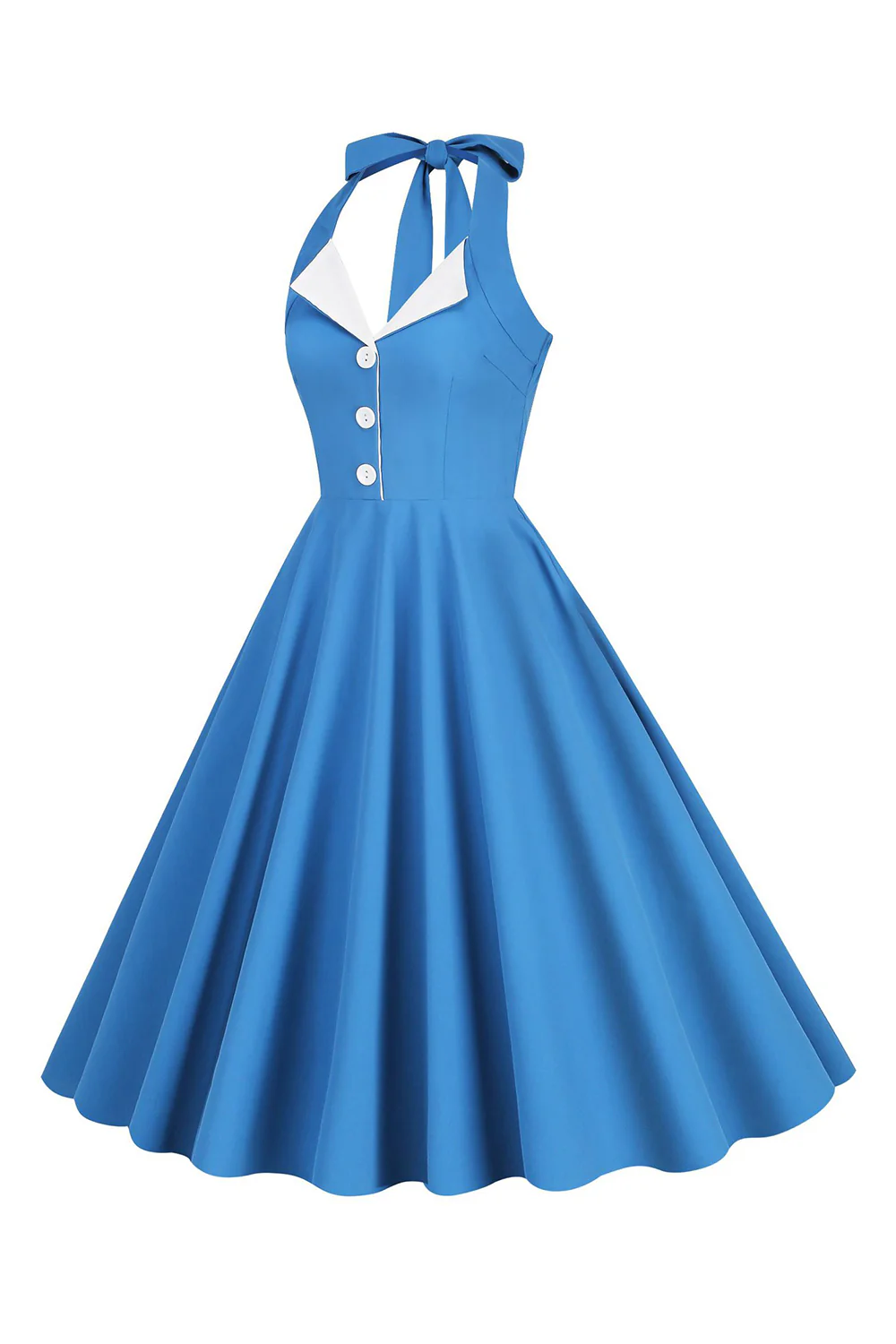 Halter Żółta Plisowana Sukienka W Stylu Vintage - Image 8