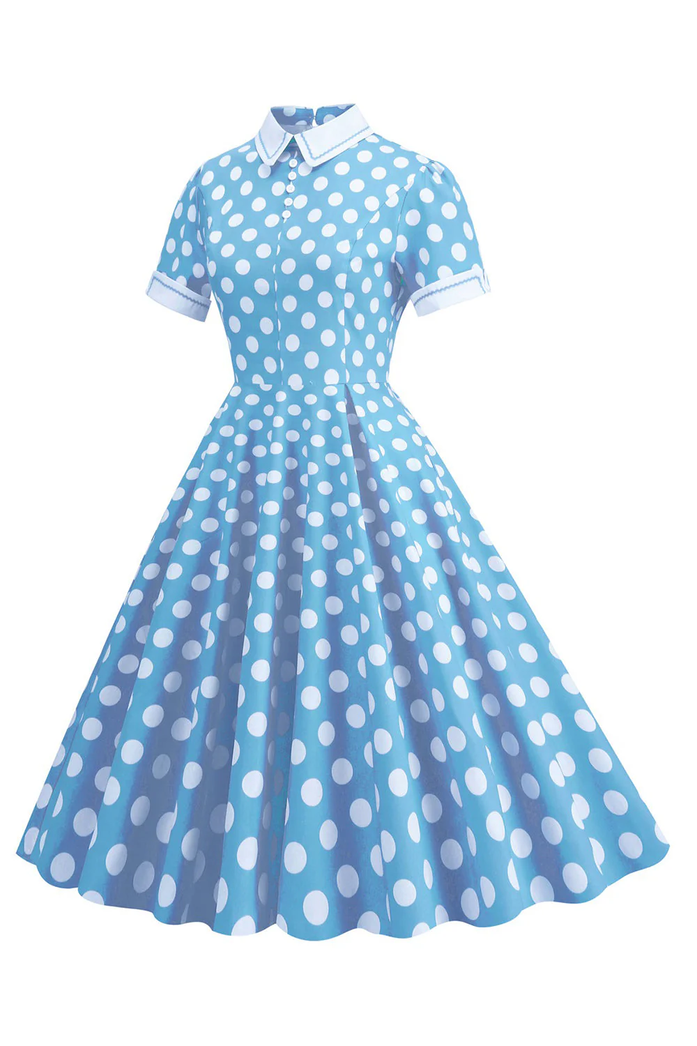 Hepburn Style Polka Dots Vintage Sukienka Z Krótkim Rękawem - Image 3