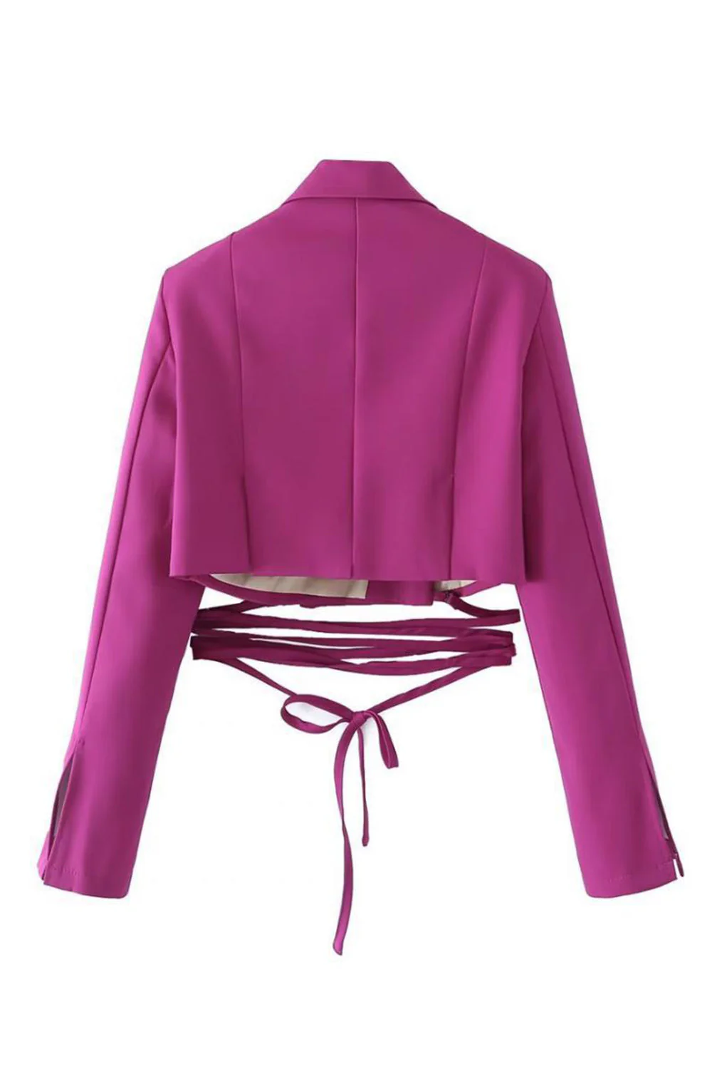 Hot Pink Notched Lapel Tie Cropped Women's Blazer - Image 11