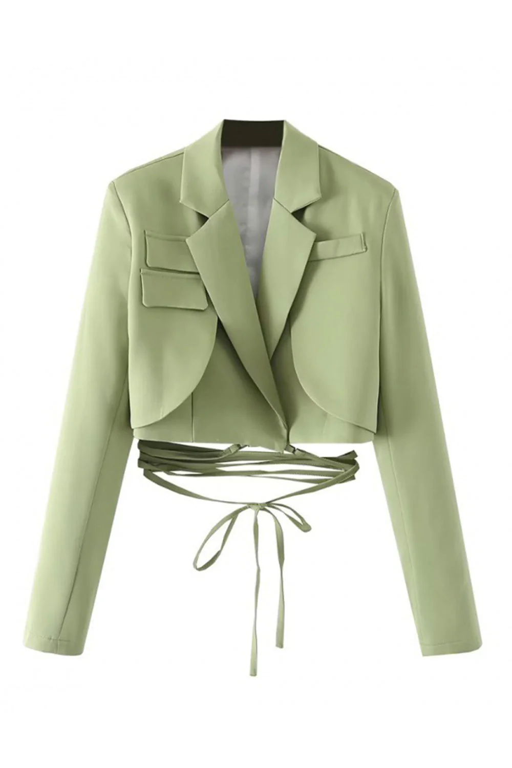 Hot Pink Notched Lapel Tie Cropped Women's Blazer - Image 12