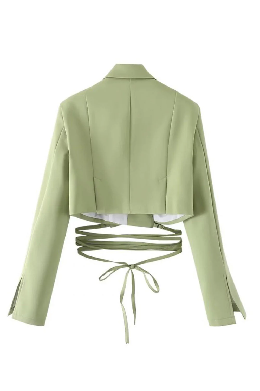 Hot Pink Notched Lapel Tie Cropped Women's Blazer - Image 13