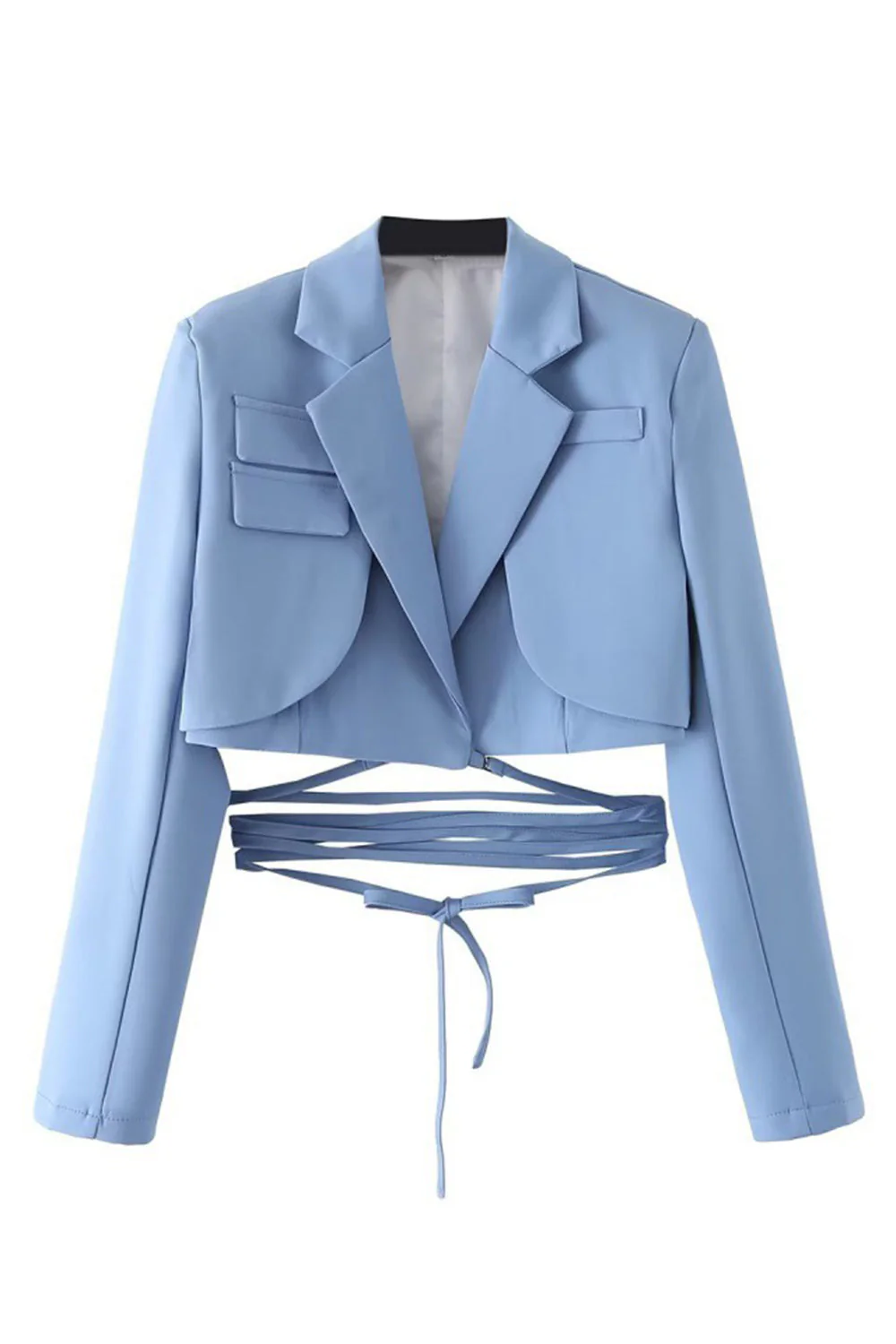 Hot Pink Notched Lapel Tie Cropped Women's Blazer - Image 3