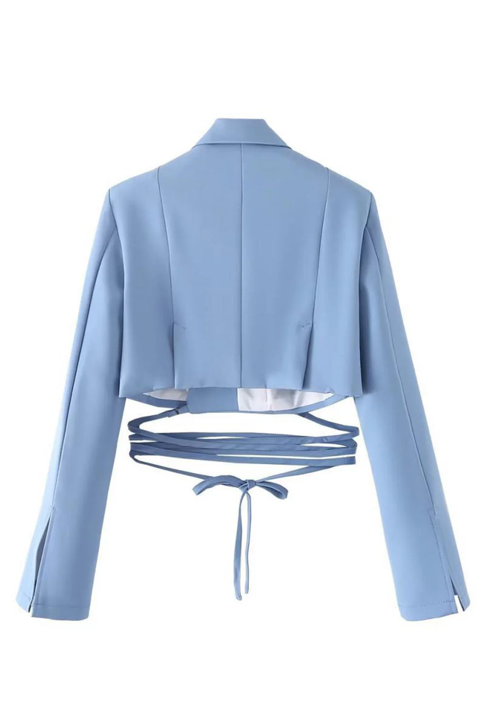 Hot Pink Notched Lapel Tie Cropped Women's Blazer - Image 4