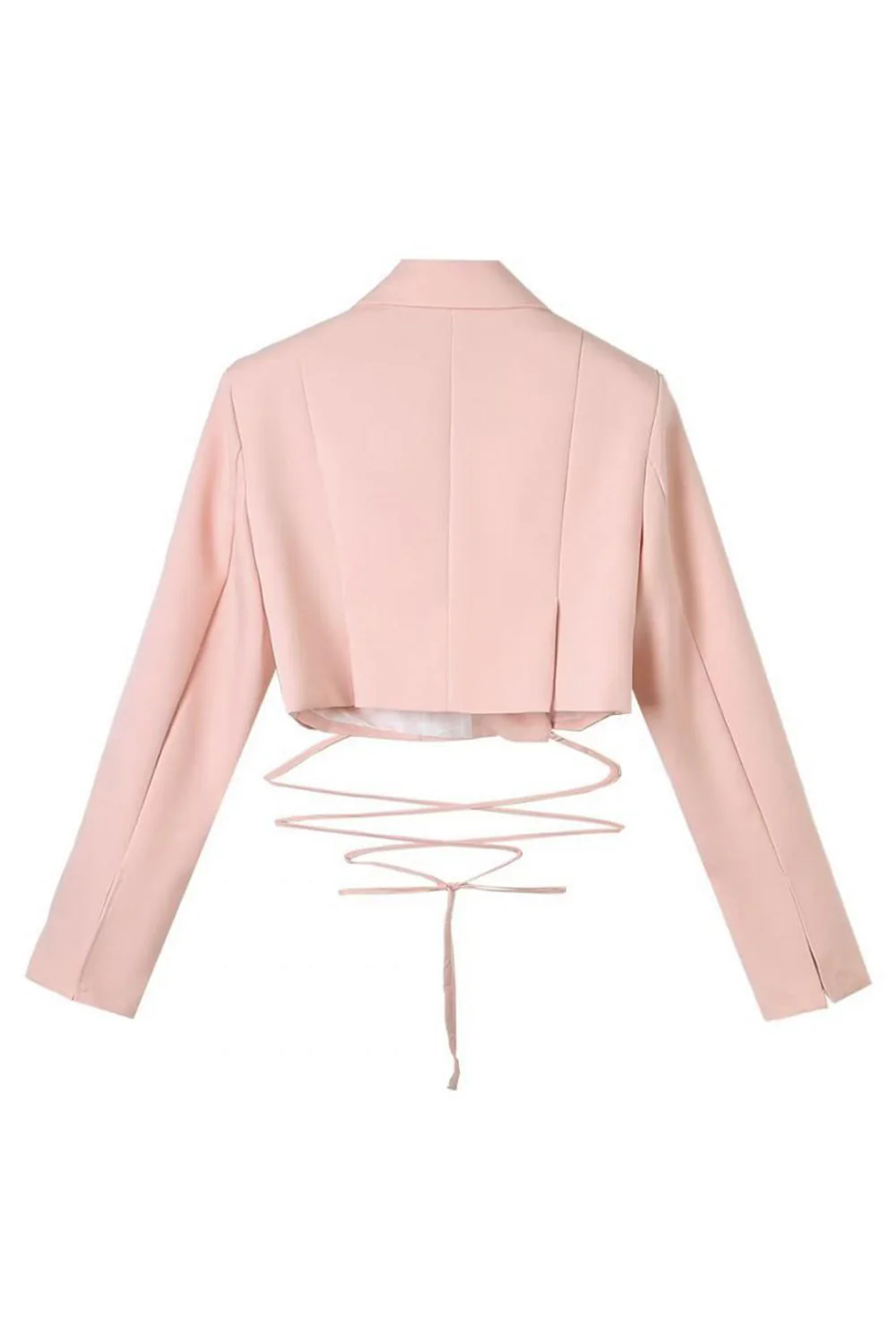 Hot Pink Notched Lapel Tie Cropped Women's Blazer - Image 6