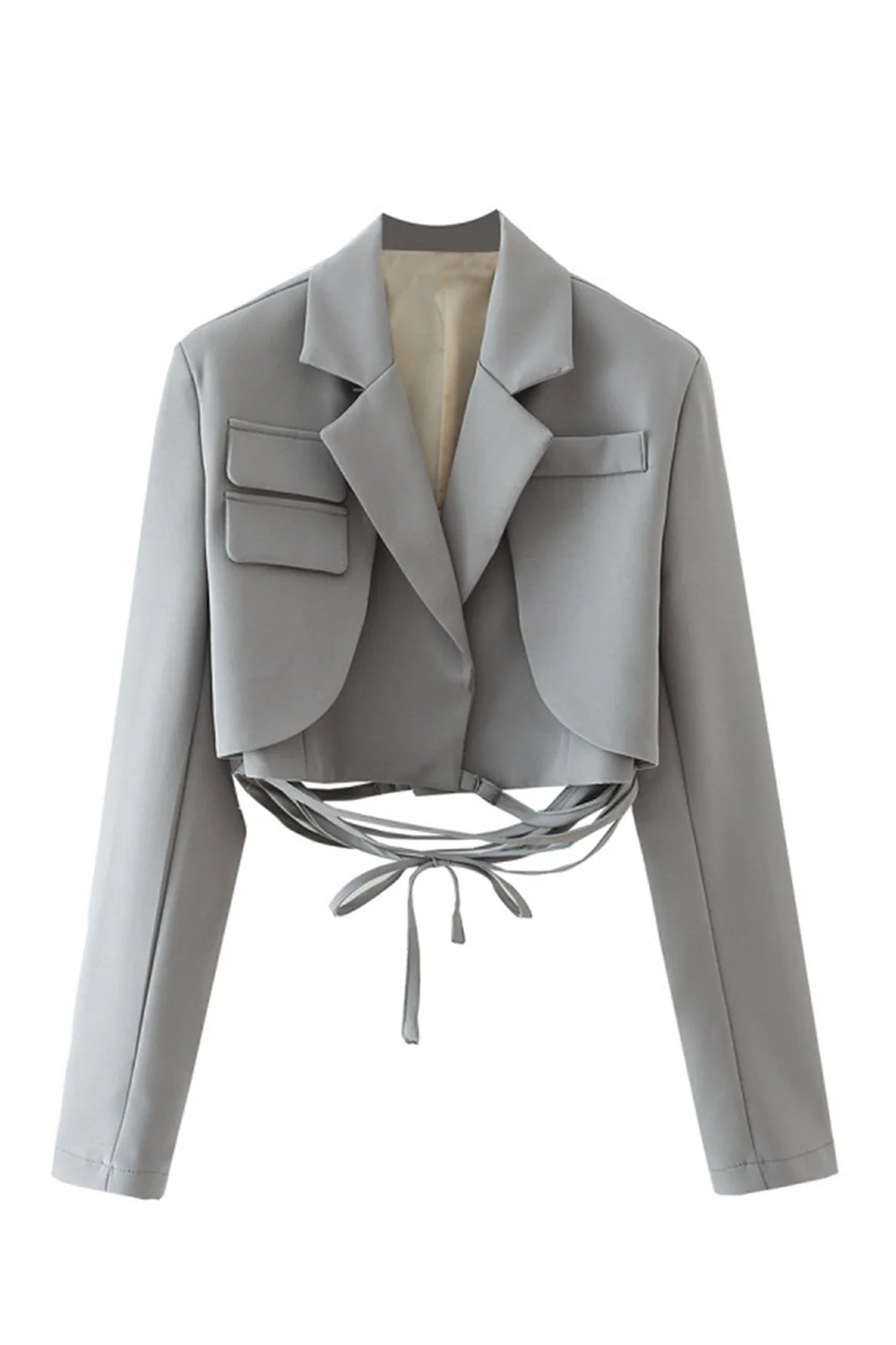 Hot Pink Notched Lapel Tie Cropped Women's Blazer - Image 8