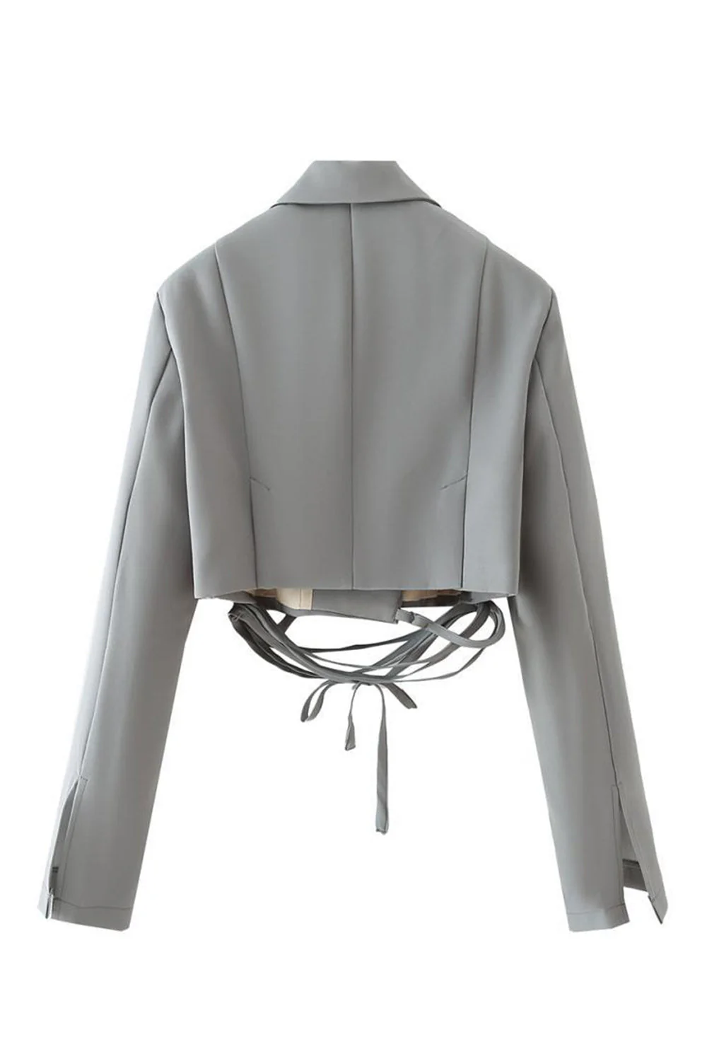 Hot Pink Notched Lapel Tie Cropped Women's Blazer - Image 9