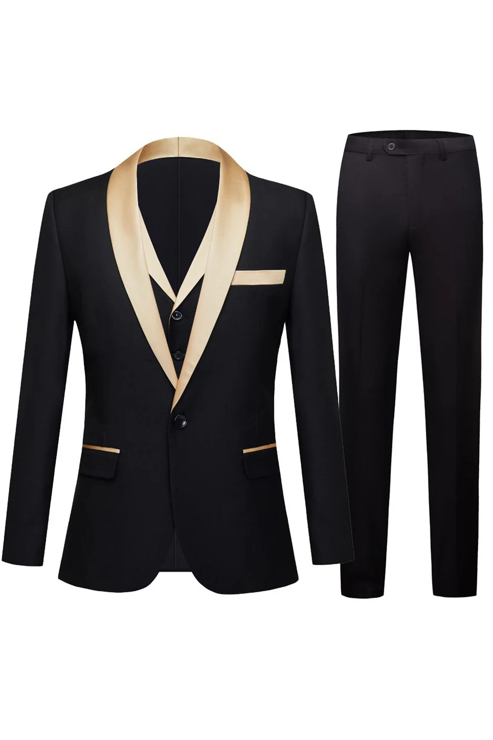 i szampański szal klapa 3-częściowe męskie garnitury balowe slim fit - Image 9