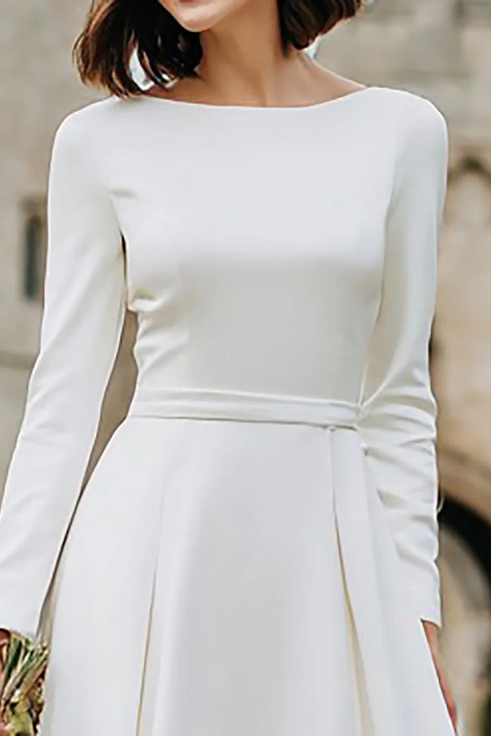 Ivory A Line Bateau Neck Długa Sukienka Zaręczynowa Z Długimi Rękawami - Image 3