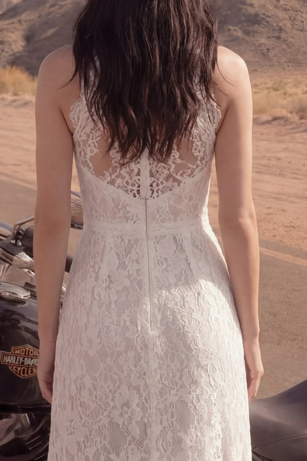 Ivory A Line Lace z wysokim kołnierzem, długą suknią ślubną Boho z rozcięciem - Image 3