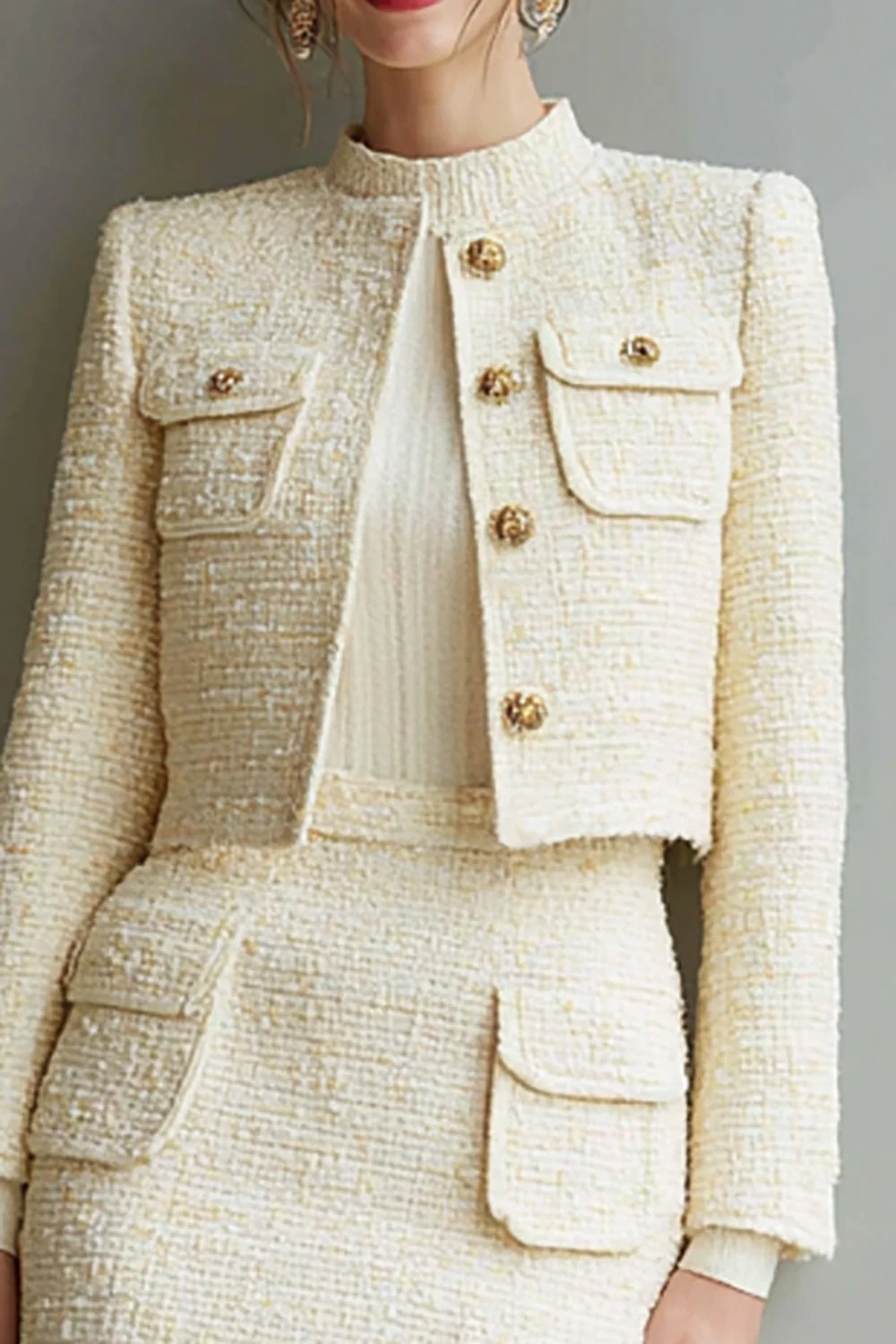 Ivory Bodycon 2-częściowa sukienka robocza z długim rękawem - Image 2