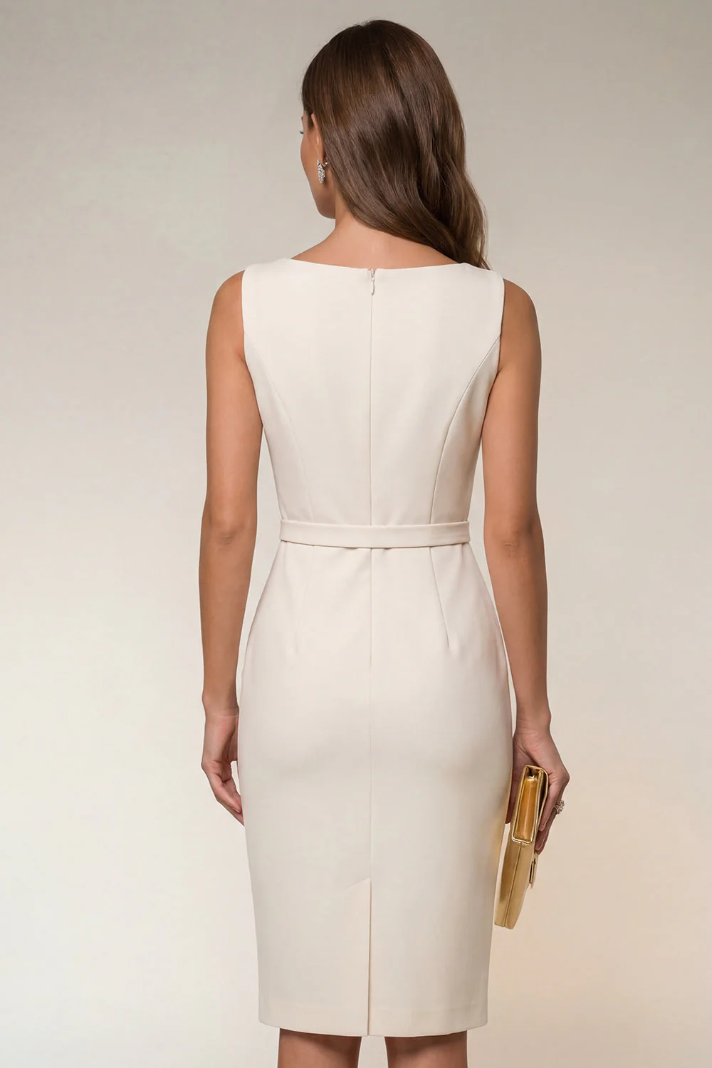 Ivory Bodycon Bateau Neck Midi Work Dress z bezrękawnikami - Image 3