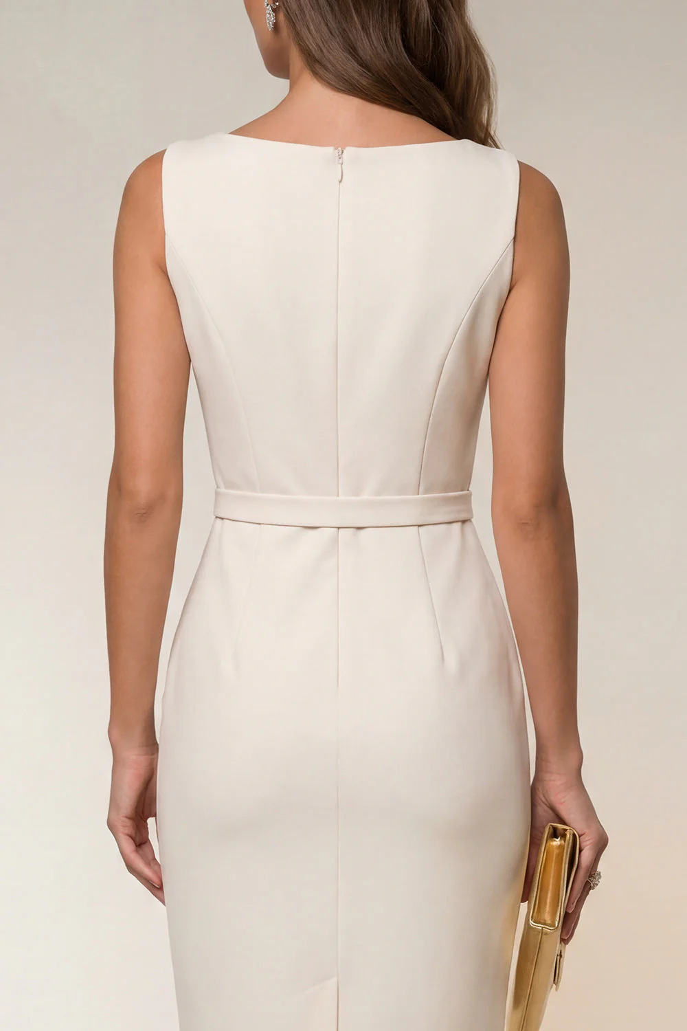 Ivory Bodycon Bateau Neck Midi Work Dress z bezrękawnikami - Image 5