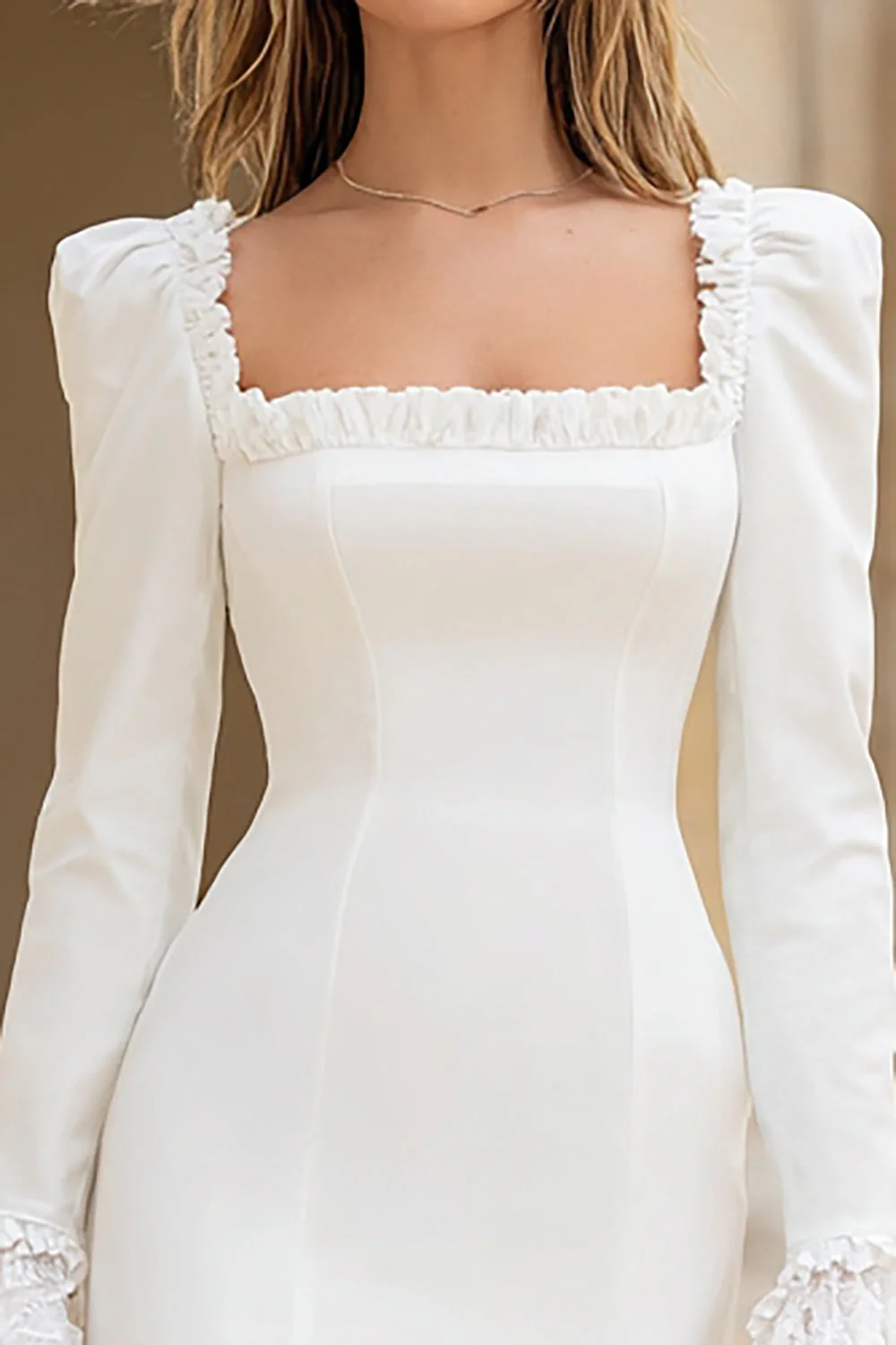 Ivory Bodycon Kwadratowy Dekolt Mini Sukienka Zaręczynowa - Image 2