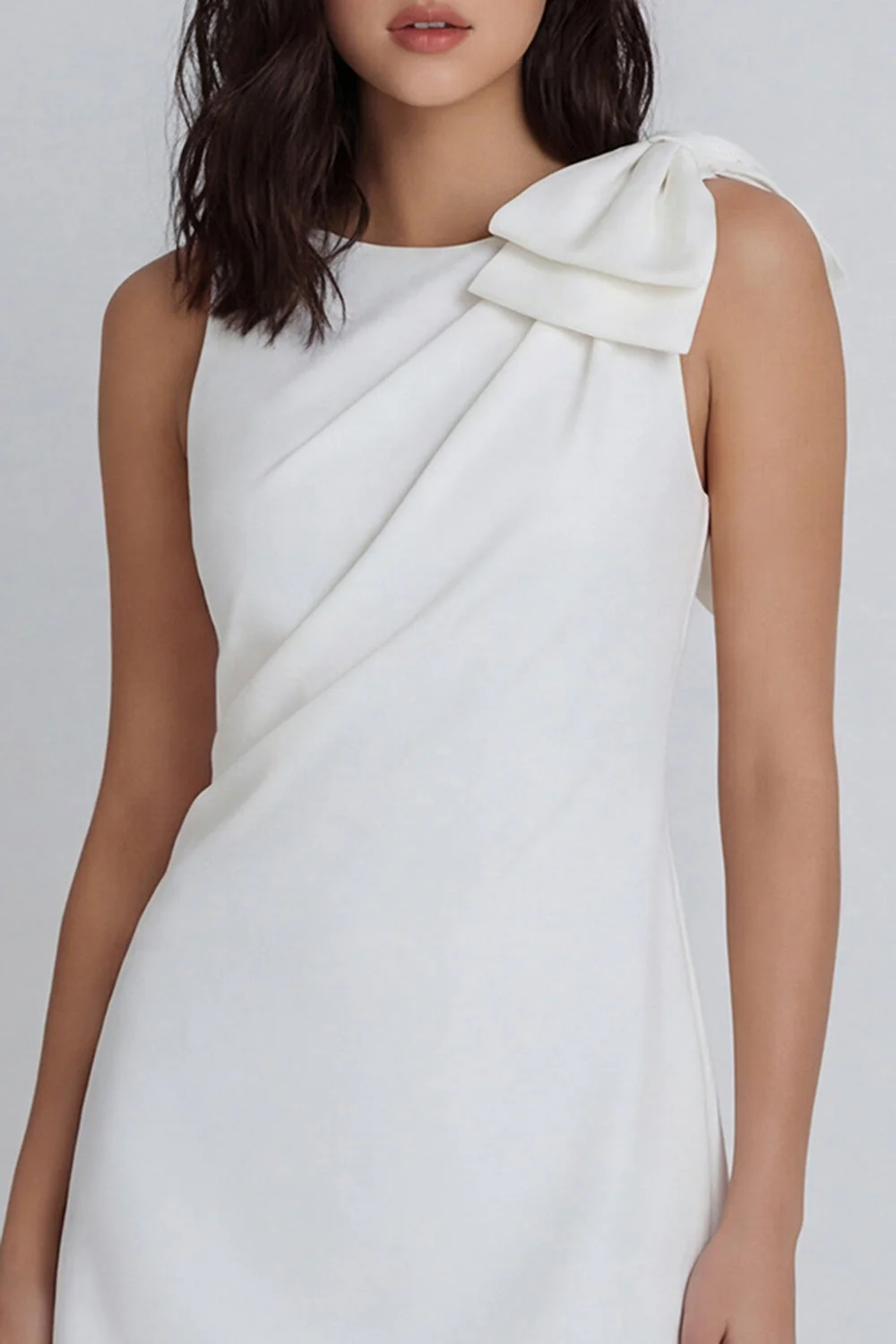 Ivory Bodycon Round-Line, marszczona mini sukienka z kokardą - Image 3