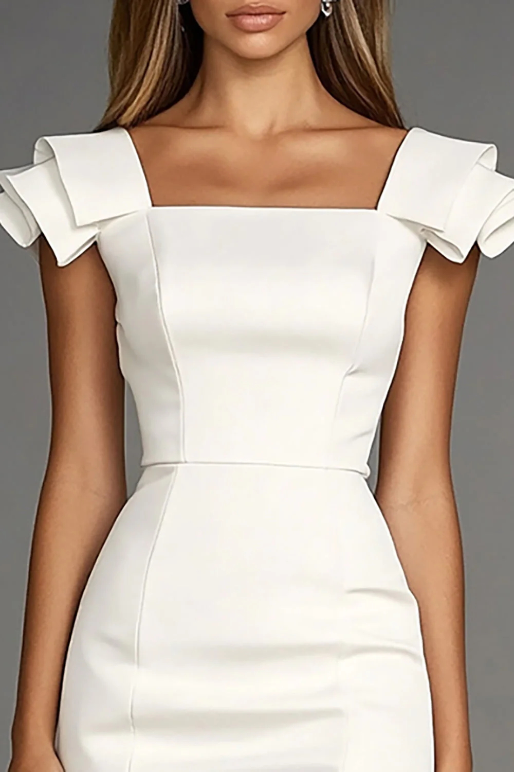 Ivory Bodycon Satynowa Czapka Rękaw Krótka Sukienka Robocza - Image 2