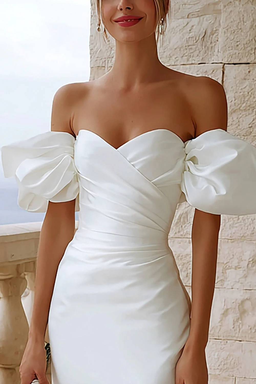 Ivory Bodycon Sweetheart Neck Mini sukienka zaręczynowa - Image 2