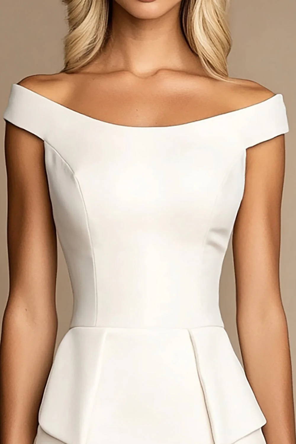 Ivory bodycon z odkrytymi ramionami satynowa krótka sukienka robocza - Image 2