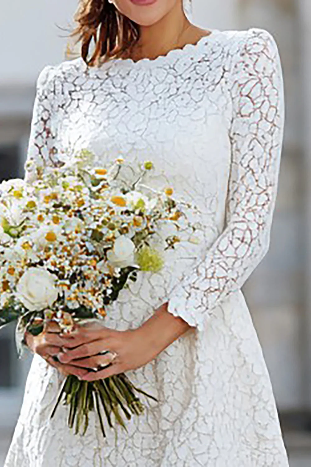 Ivory Lace A Line Długa Sukienka Weselna Z Długimi Rękawami - Image 3