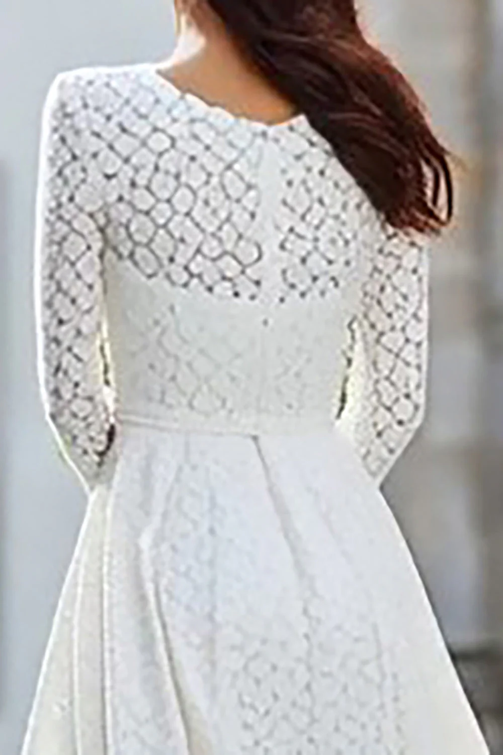 Ivory Lace A Line Długa Sukienka Weselna Z Długimi Rękawami - Image 4