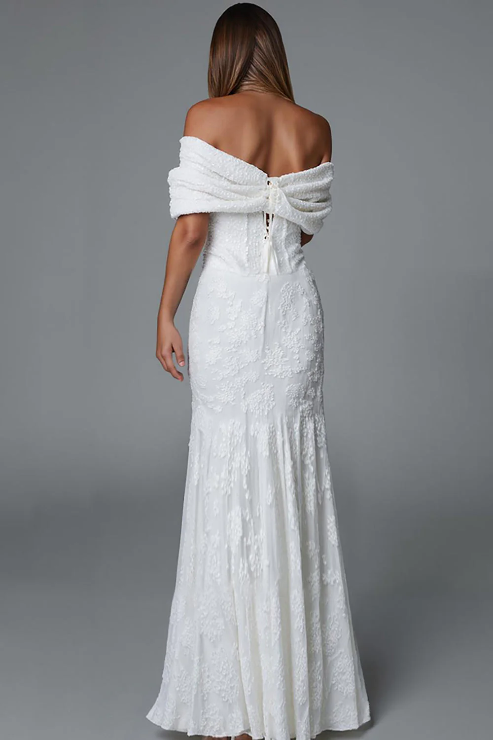 Ivory Mermaid Off The Shoulder Suknia wieczorowa z koronką - Image 2