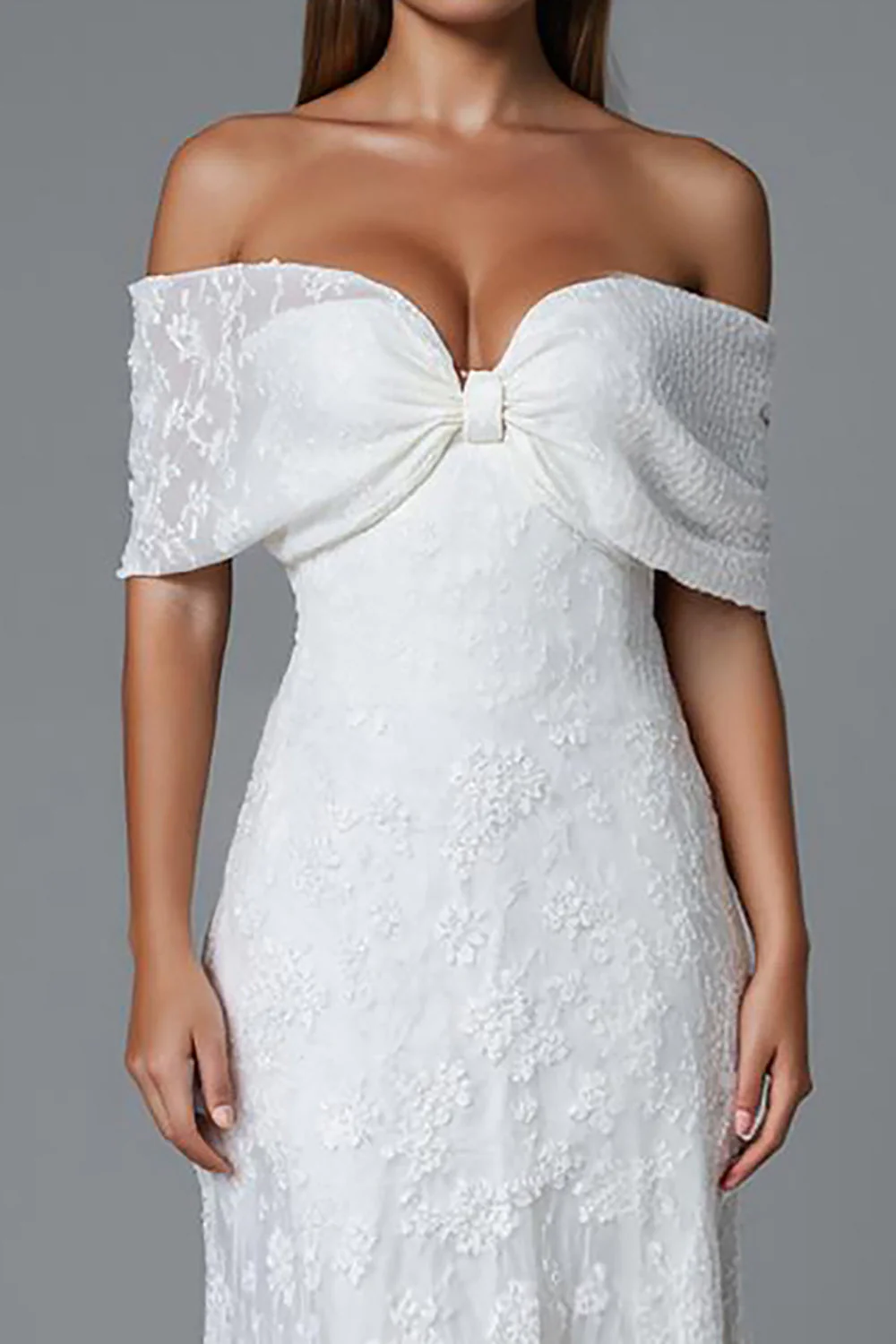 Ivory Mermaid Off The Shoulder Suknia wieczorowa z koronką - Image 3