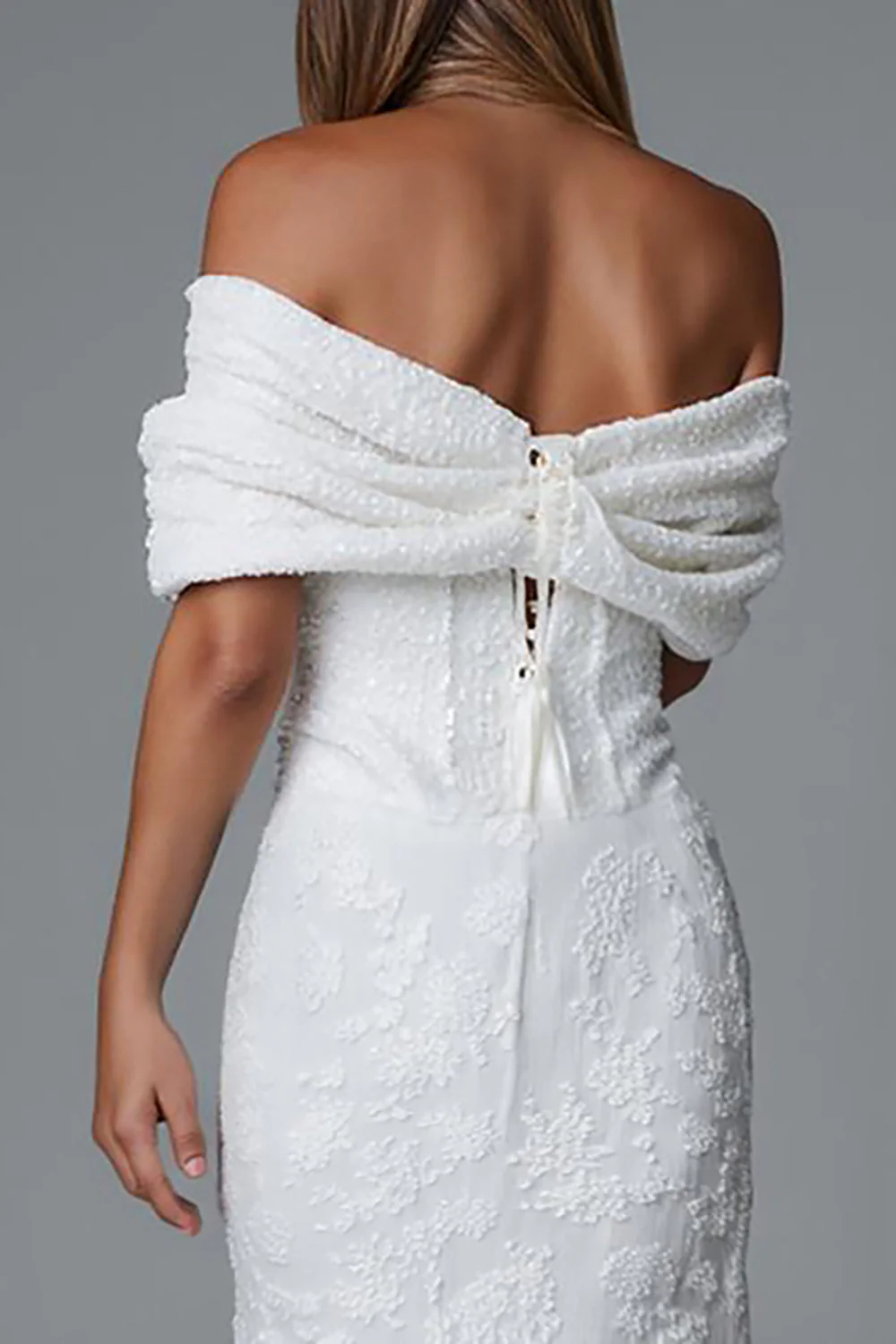 Ivory Mermaid Off The Shoulder Suknia wieczorowa z koronką - Image 4