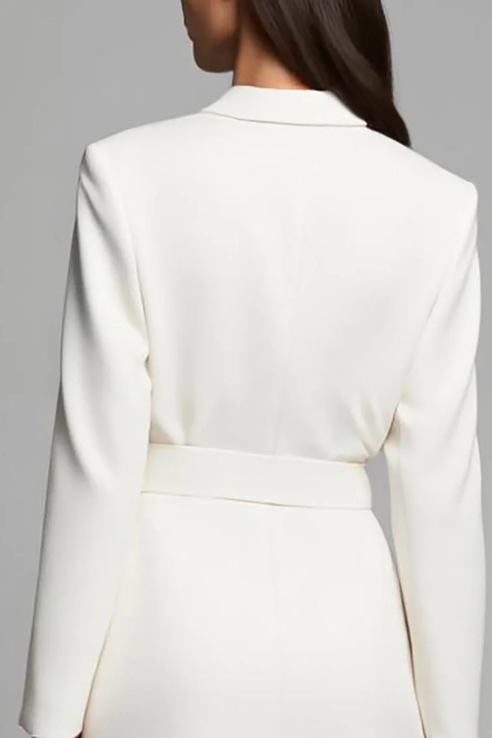 Ivory Notched Lapel A Line Długa Sukienka Marynarka Z Kieszeniami - Image 4