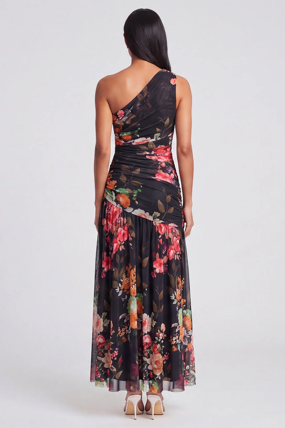 Ivory One Shoulder A Line Maxi Floral Dress - Image 10