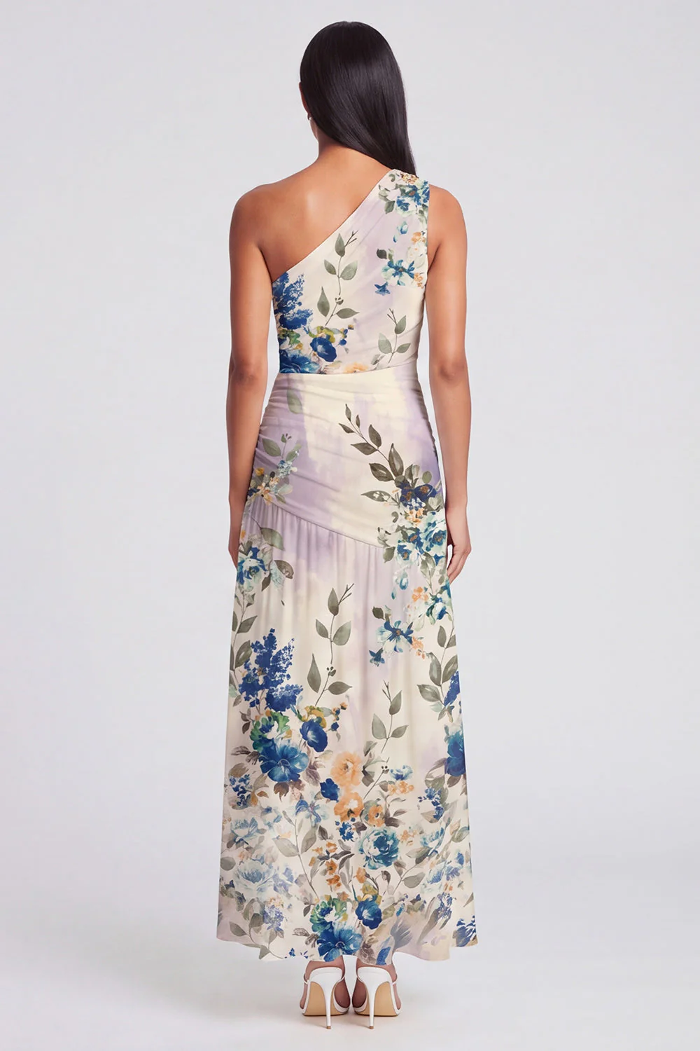 Ivory One Shoulder A Line Maxi Floral Dress - Image 3