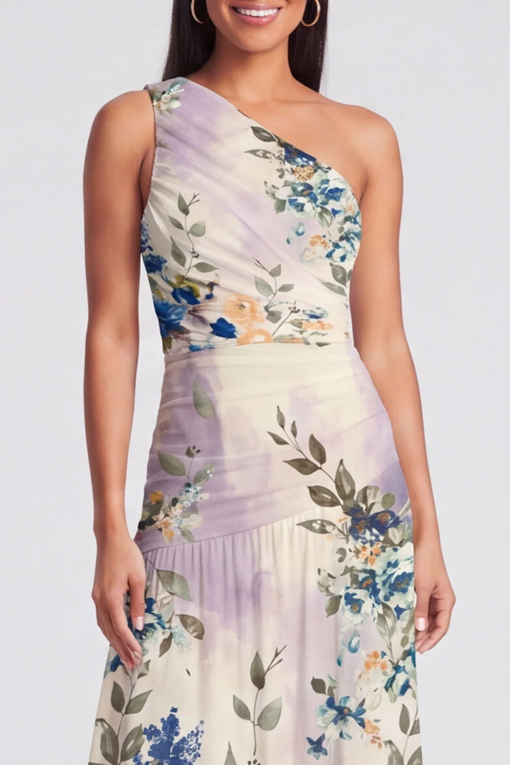 Ivory One Shoulder A Line Maxi Floral Dress - Image 4