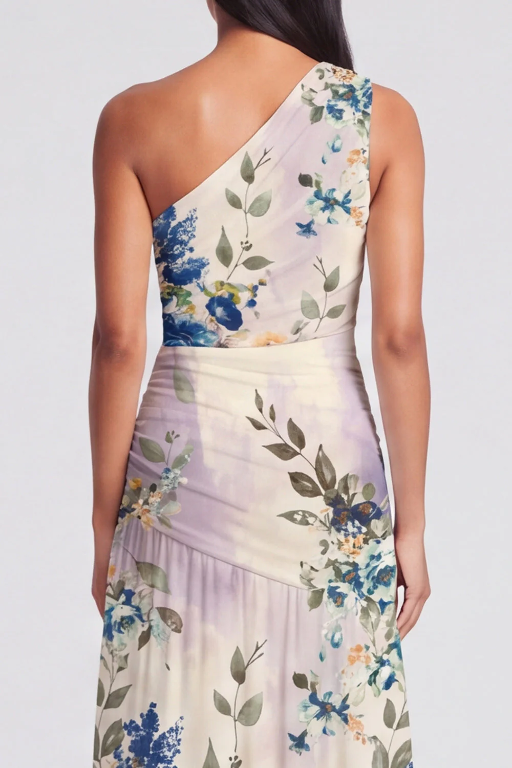 Ivory One Shoulder A Line Maxi Floral Dress - Image 5
